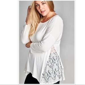 3X White Lace Trim Long Sleeve Blouse Top Shirt